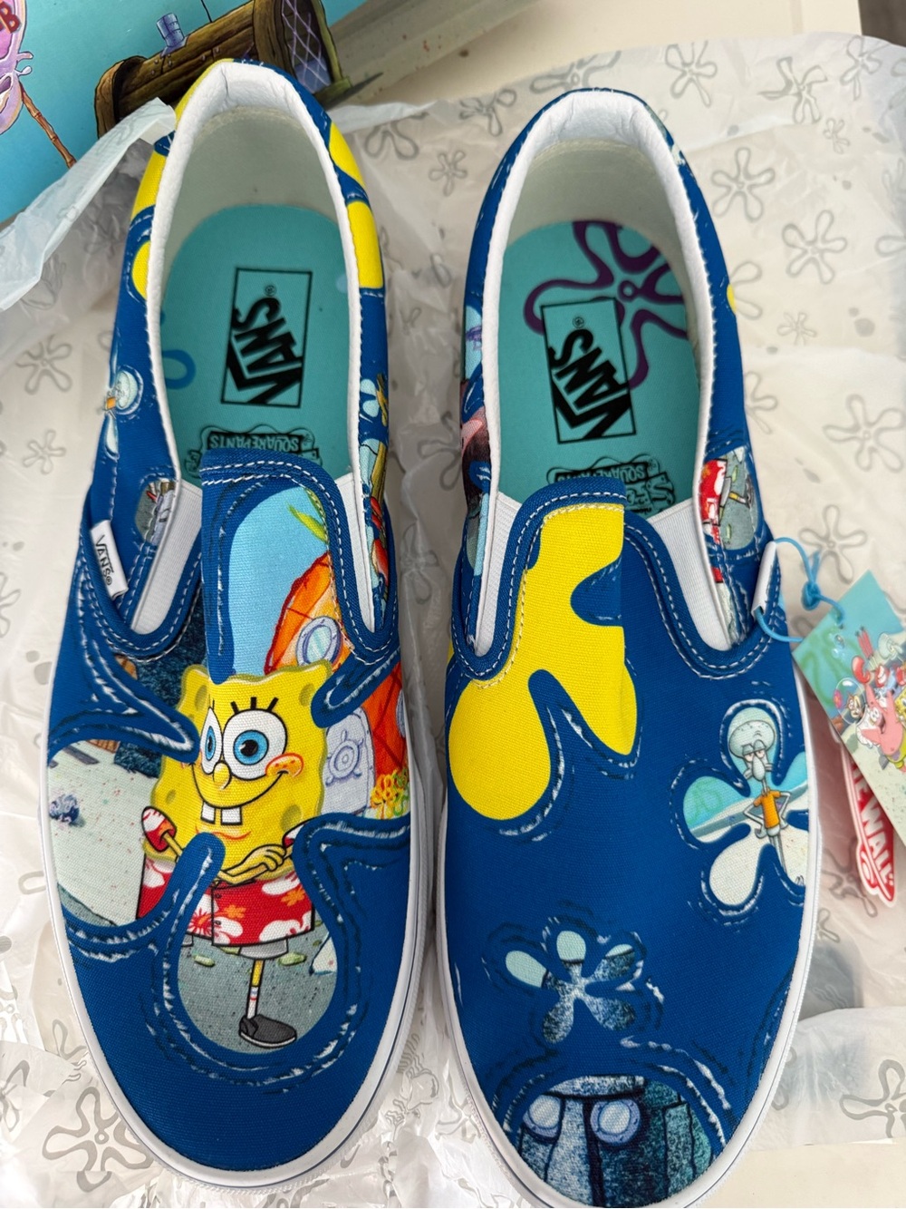 Vans Slip-On Sneakers - Blue, Yellow SpongeBob Design